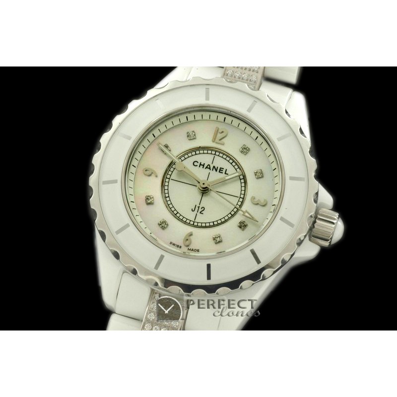 CHA00403L J12 MOP White Ceramic/Diam Ladies Japanese Quartz