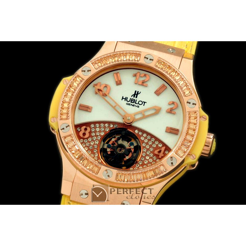 HB41-10216 Tourbillon Pave 41mm RG/Sq Yellow/Diam/LE Aspen White