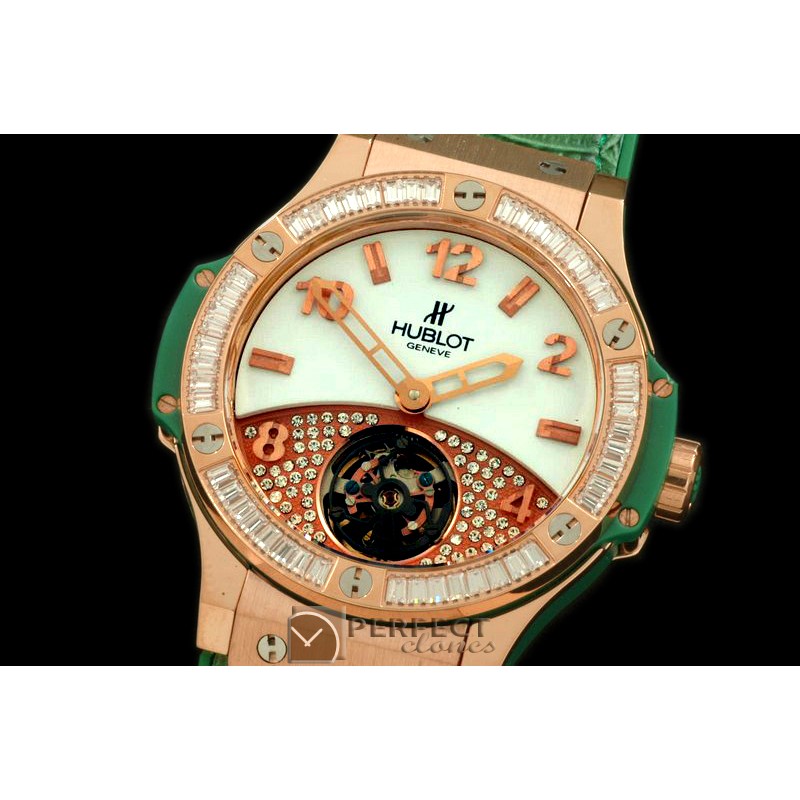 HB41-10205 Tourbillon Pave 41mm RG/Sq Green/Diam/LE Aspen White