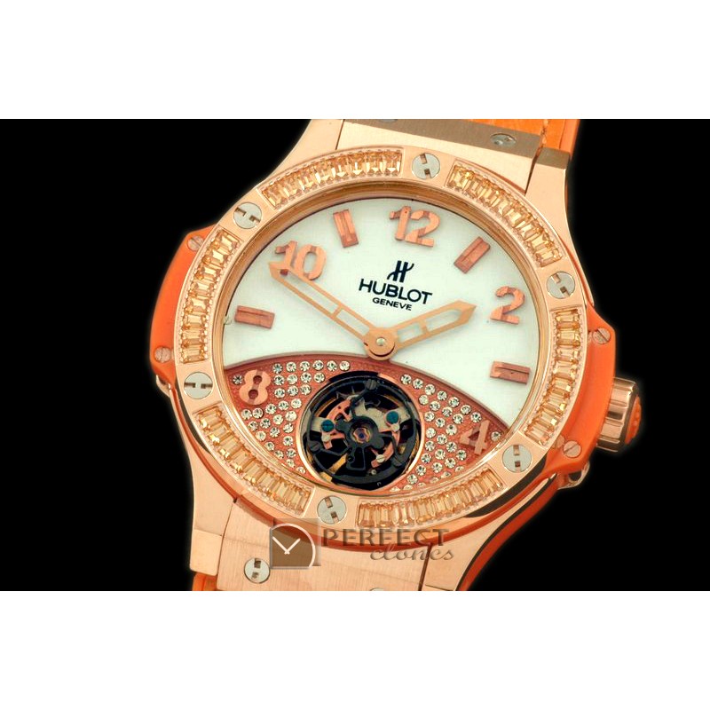 HB41-10217 Tourbillon Pave 41mm RG/Sq Orange/Diam/LE Aspen White