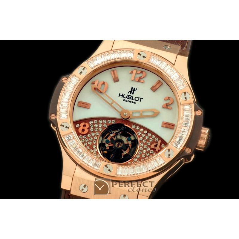 HB41-10204 Tourbillon Pave 41mm RG/Sq Brown/Diam/LE Aspen White