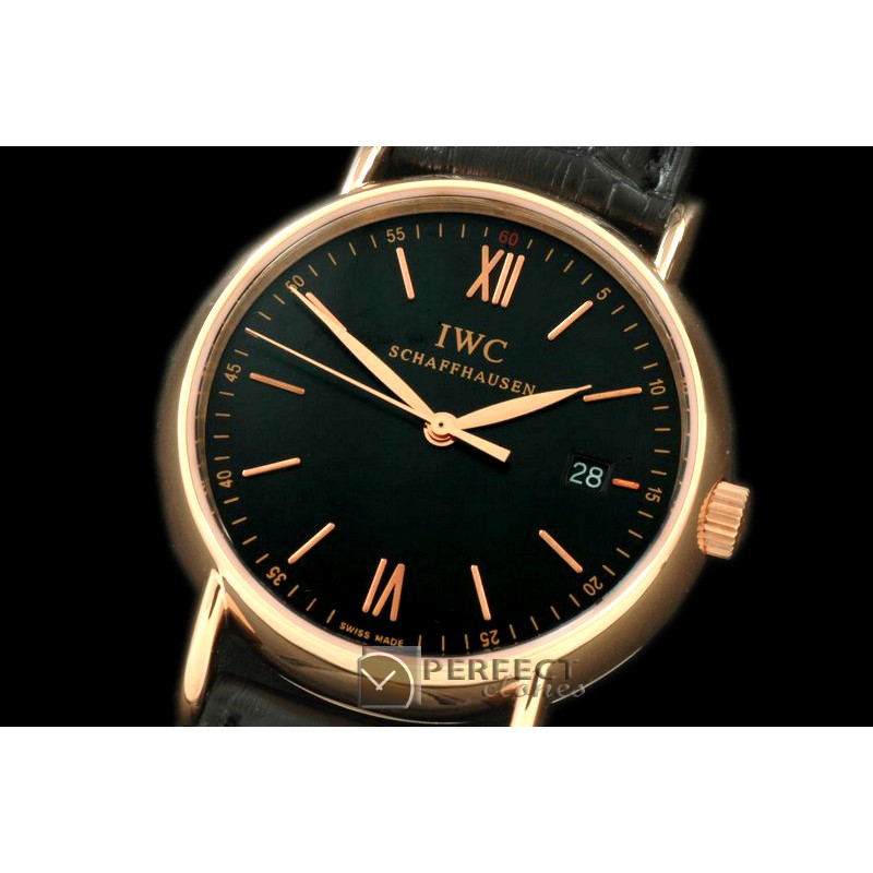 IWPTL10017 Portifino Ladies RG/LE Black Roman Swiss Qtz
