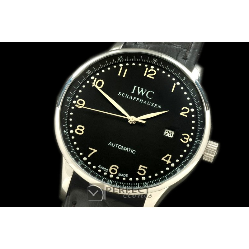 IWPAT10004 Portugese Automatic SS/LE Black Num Asia 2813