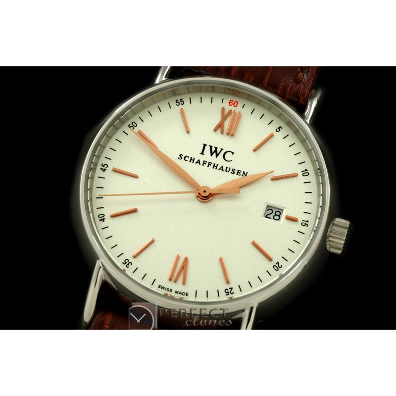 IWPTL10007 Portifino Ladies SS/LE White/R-Gold Rom/Stk Swiss Qtz