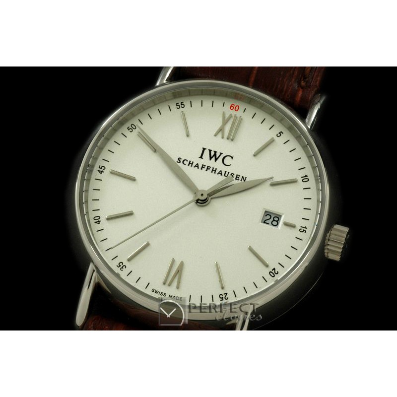 IWPTL10006 Portifino Ladies SS/LE White Rom/Stk Swiss Qtz