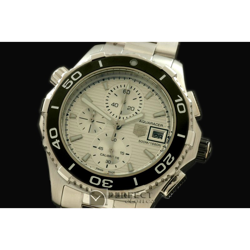 TGAQ10011 Aquaracer 500m Chrono SS/SS White Jap Qtz Chrono