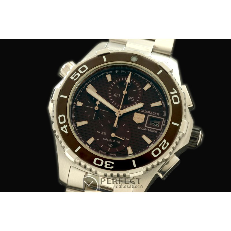 TGAQ10014 Aquaracer 500m Chrono SS/SS Brown Jap Qtz Chrono
