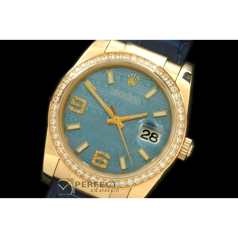 RDJMF00012D YG/LE Blue Swiss Eta 2836/3135-Real Diamonds