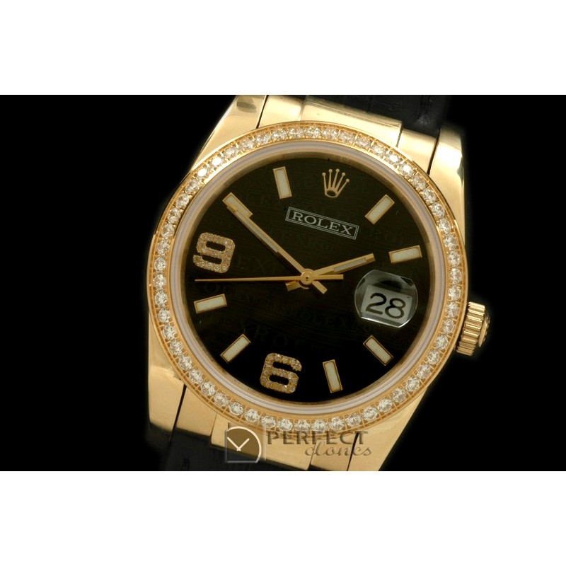 RDJMF00015D YG/LE Black Swiss Eta 2836/3135-Real Diamonds