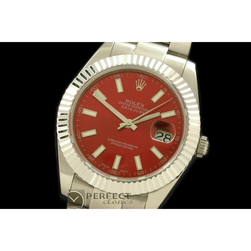 R41DJS00105 SS Oyster Fluted Burgundy Asian Eta 2836-2 25J
