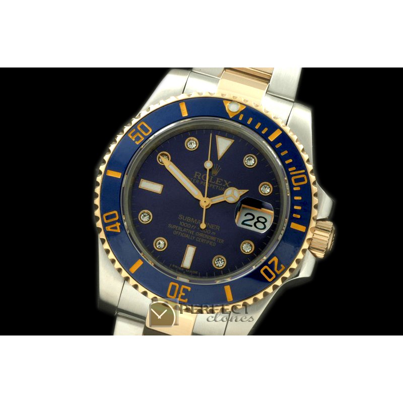 RLST00007W 116613 Blue 14K TT/Diam Sub Swiss 2836/3135