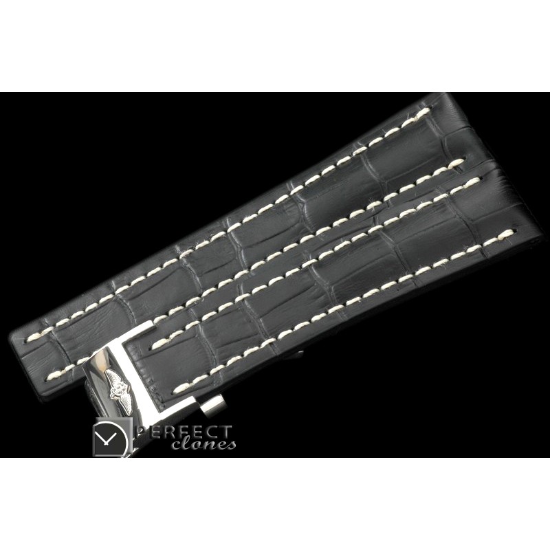 BLA00102 Leather strap Black W/Deployant - For 42 - 45mm watche