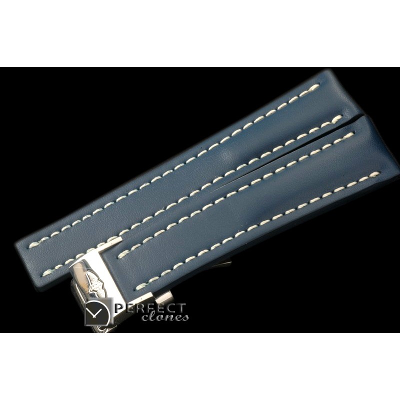BLA00103 Leather strap Blue W/Deployant - For 42 - 45mm watches