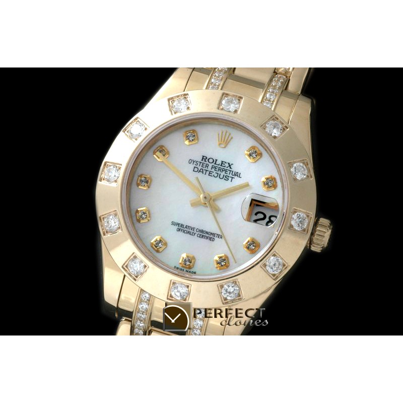 RLMPMF08122D 12-Diam Bez YG MOP Wht/Diam Asian 2813