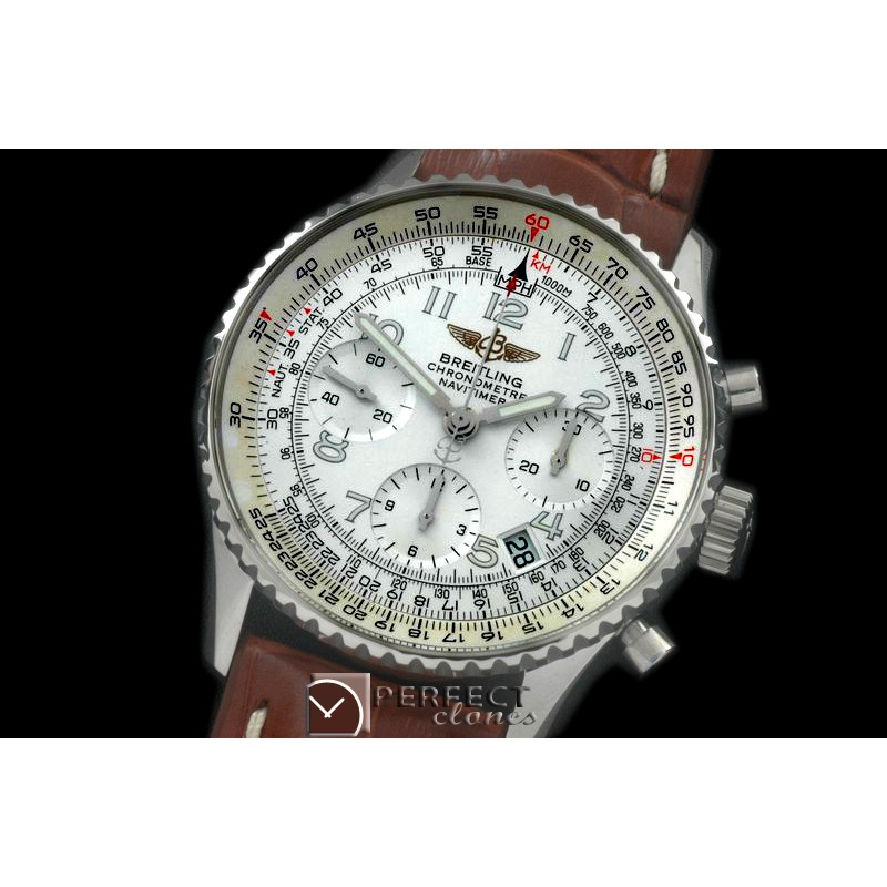 BLNV00606L Navitimer SS/LE Wht Num 7750