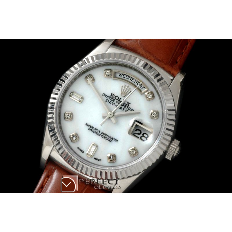 RLDDS60026L DayDate Fluted M-Wht Diam SS/LE Asian Eta 2836