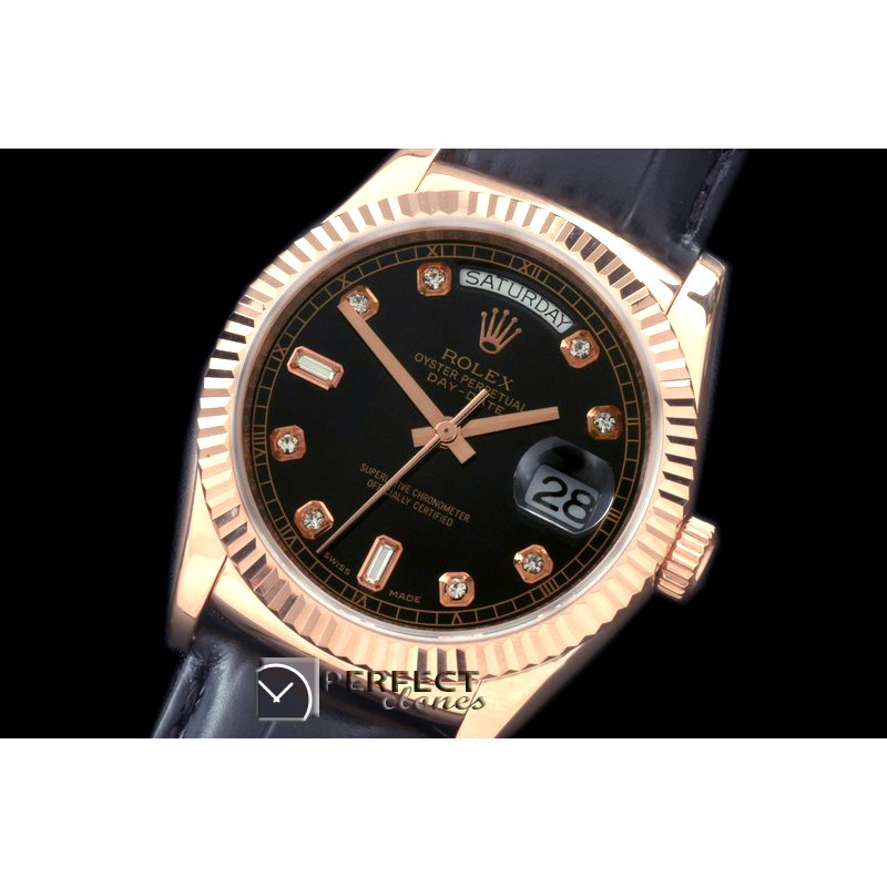 RLDDR60123L DayDate Fluted Black Diam RG/LE Asian 2813