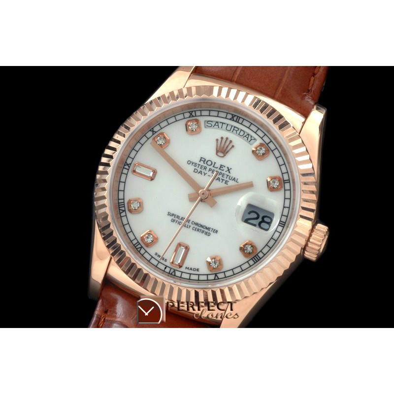 RLDDR60121L DayDate Fluted White Diam RG/LE Asian 2813