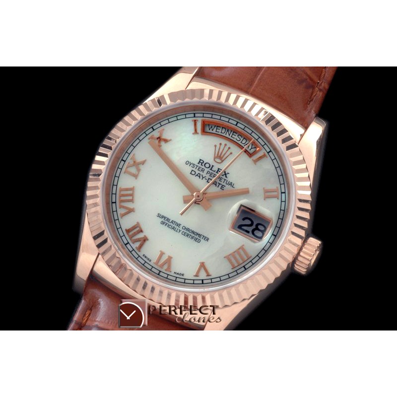 RLDDR60016L DayDate Fluted M-White Roman RG/LE Asian 2836