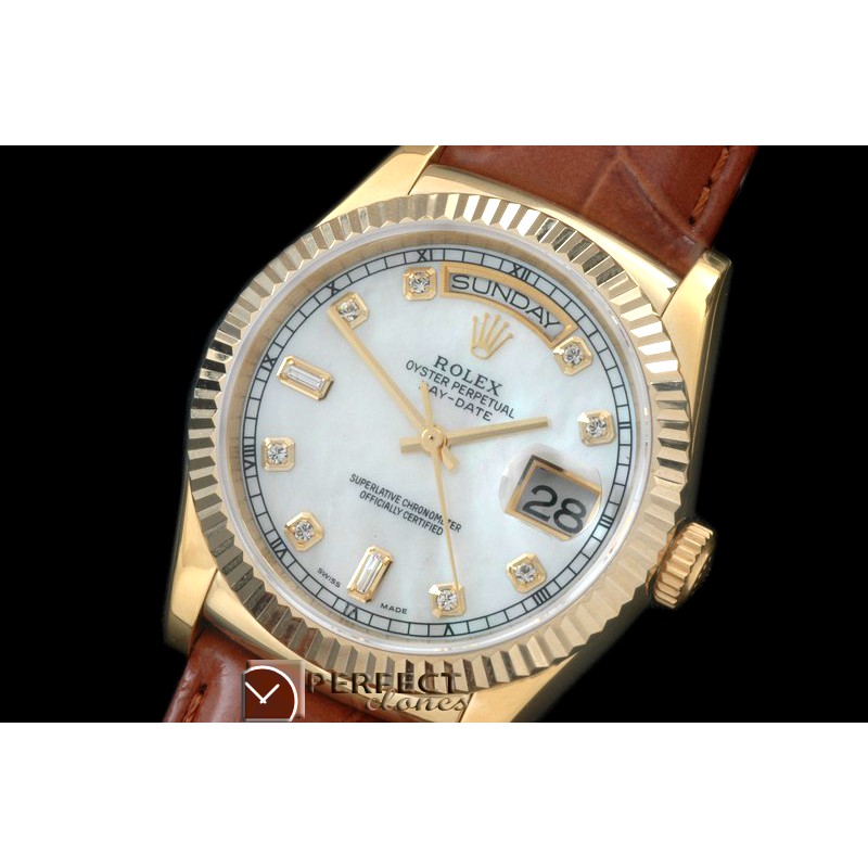 RLDDF60021L DayDate Fluted White Diam YG/LE Asian 2836