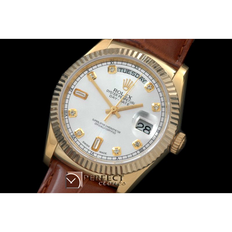 RLDDF60022L DayDate Fluted Silver Diam YG/LE Asian 2836