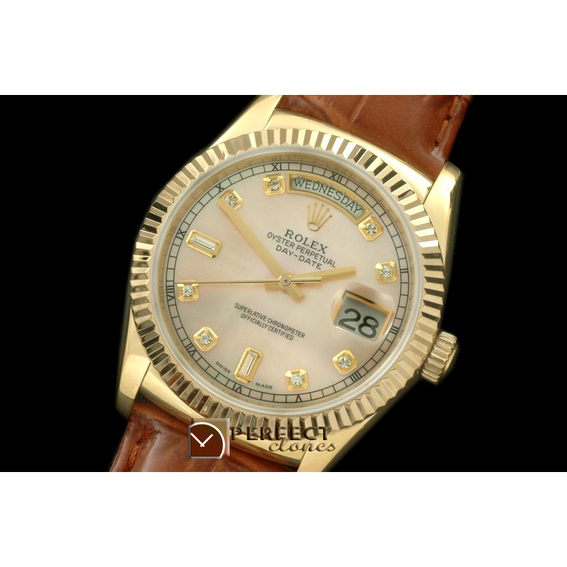 RLDDF60029L DayDate Fluted M-Gold Diam YG/LE Asian 2836