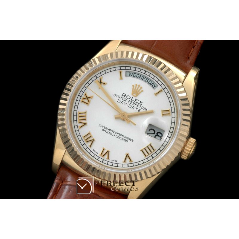 RLDDF60011L DayDate Fluted White Roman YG/LE Asian 2836