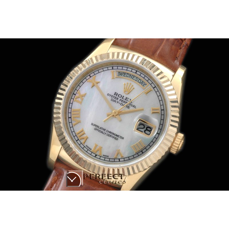 RLDDF60018L DayDate Fluted M-White Roman YG/LE Asian 2836