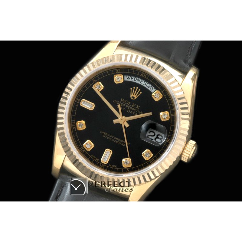 RLDDF60023L DayDate Fluted Black Diam YG/LE Asian 2836
