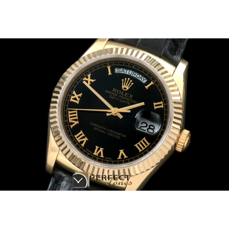 RLDDF60013L DayDate Fluted Black Roman YG/LE Asian 2836