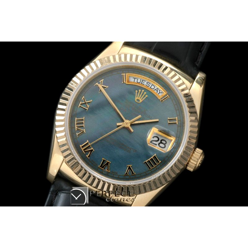 RLDDF60019L DayDate Fluted M-Green Roman YG/LE Asian 2836