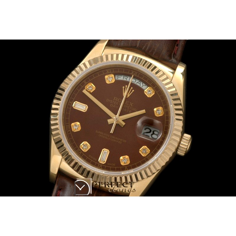 RLDDF60027L DayDate Fluted Brown Diam YG/LE Asian 2836
