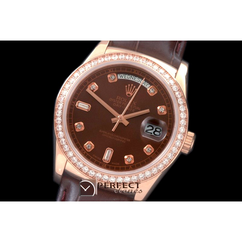 RLDDR60124LD DayDate Diam Bez Brown Diam RG/LE Asian 2813