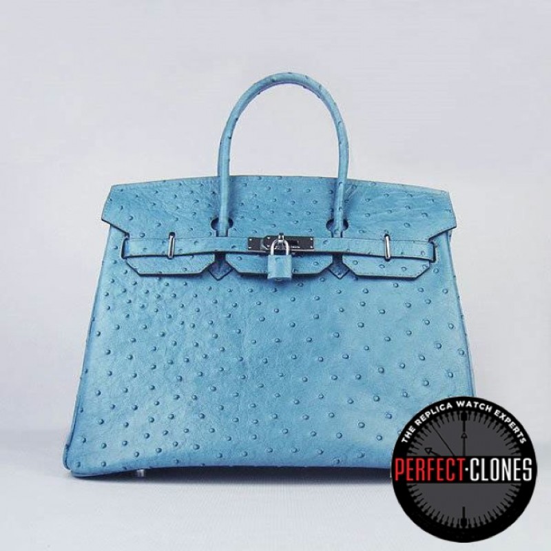 HE-35-1077 Birkin 35cm Mid Blue - Ostrich