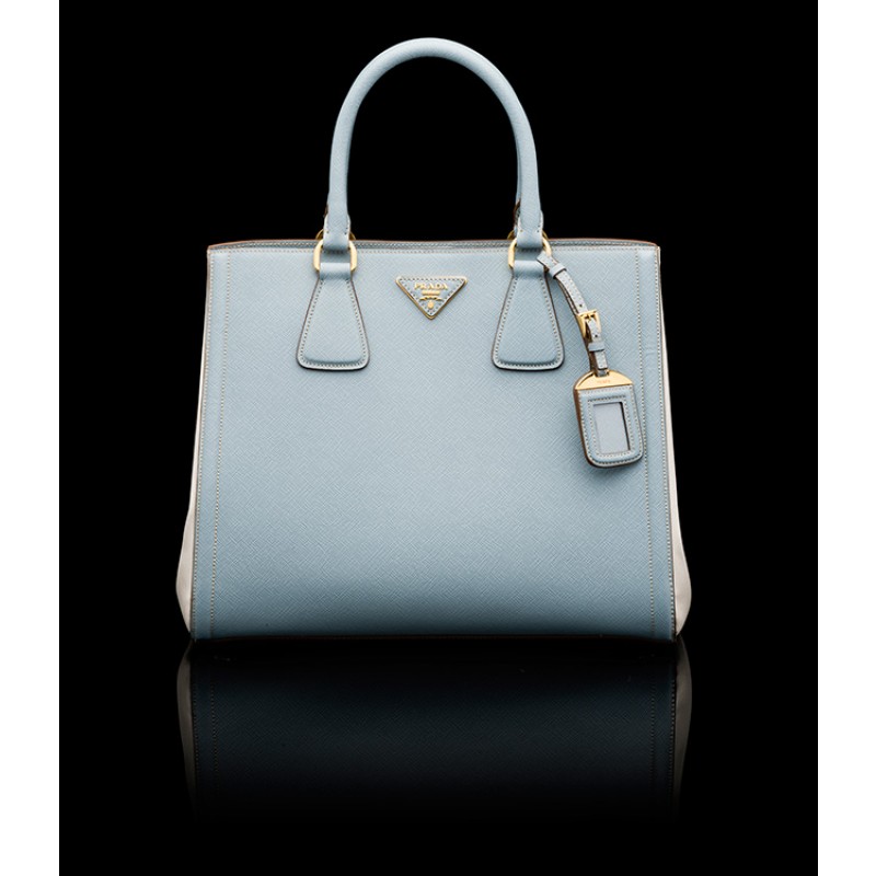 PR2438-2 B2438 Saffiano Leather Tote Light Blue/White