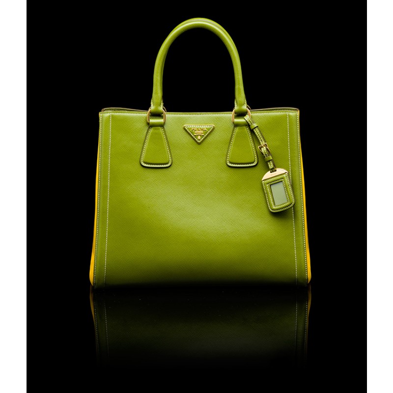 PR2438-5 B2438 Saffiano Leather Tote Green/Yellow