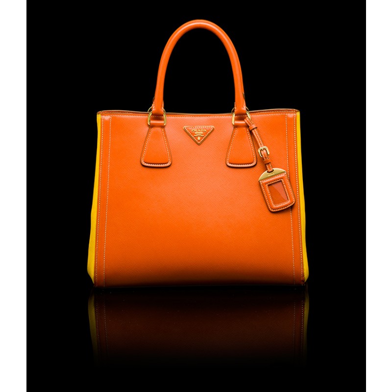 PR2438-7 B2438 Saffiano Leather Tote Papaya/Yellow