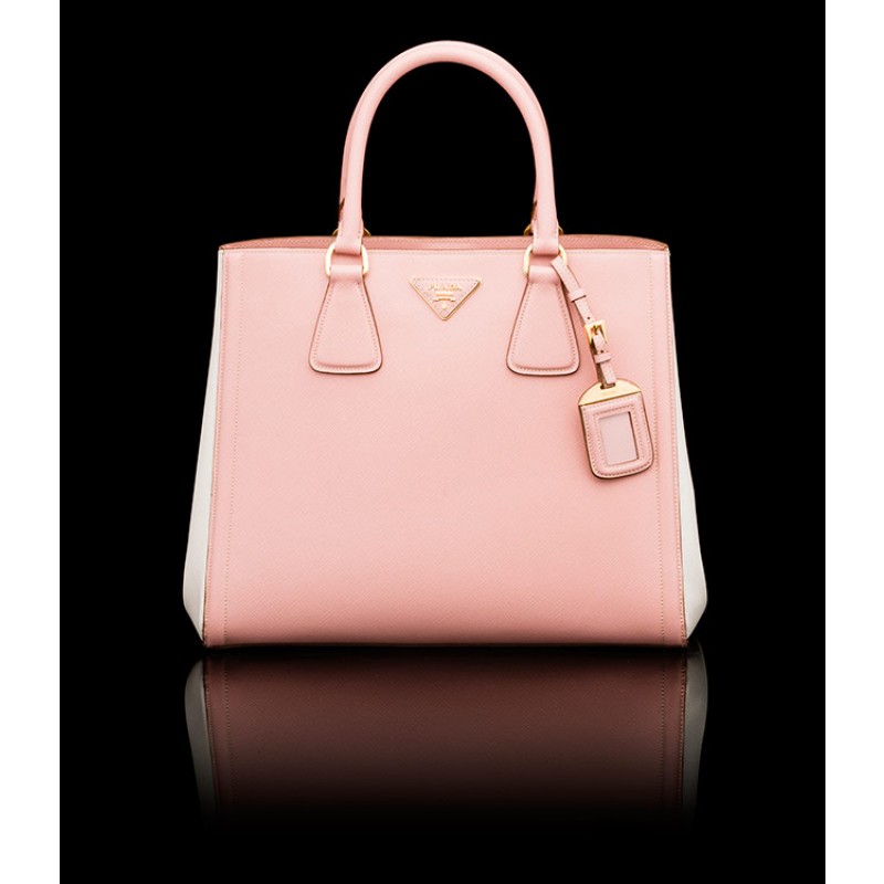 PR2438-8 B2438 Saffiano Leather Tote Pink/White