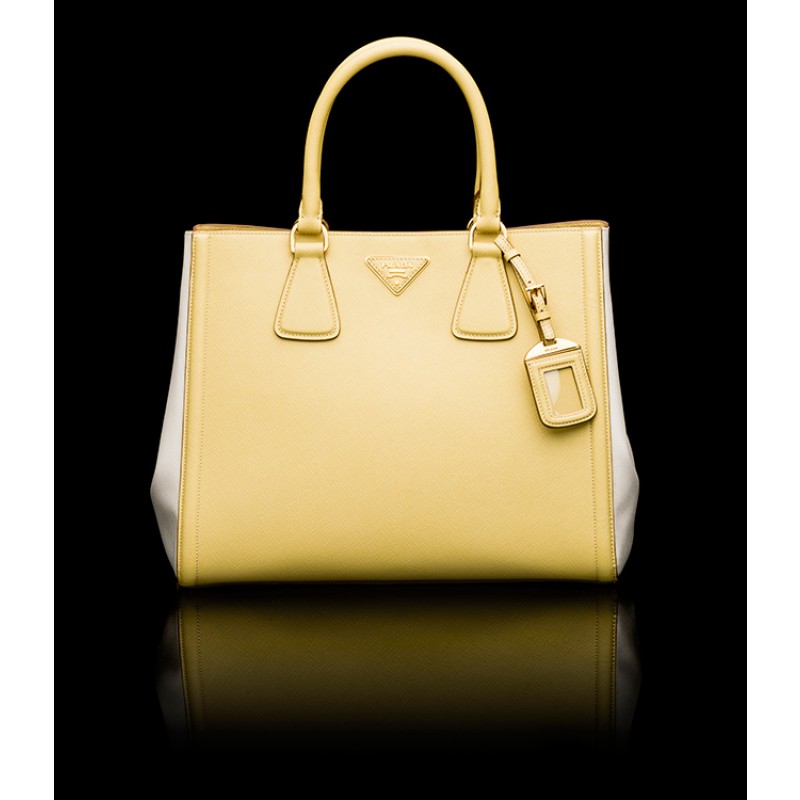 PR2438-9 B2438 Saffiano Leather Tote Yellow/White