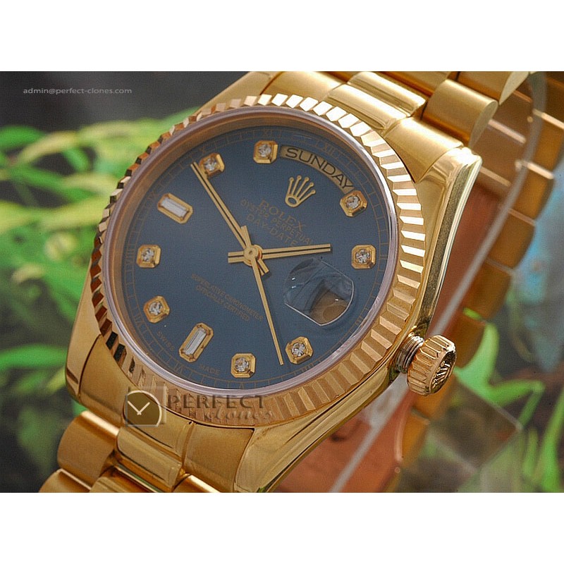 RLDDF10004 Full Gold Blue Dial Diamond Markers Swiss Eta 2836-2