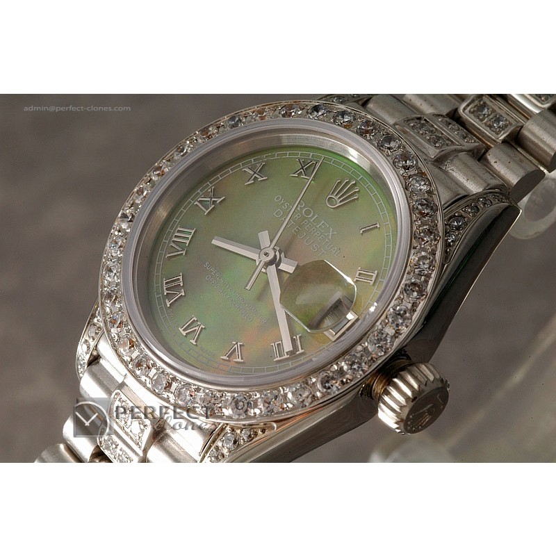 RDJLS10004 SS MOP Green Dial Full Diamond Roman Marker Eta 2671