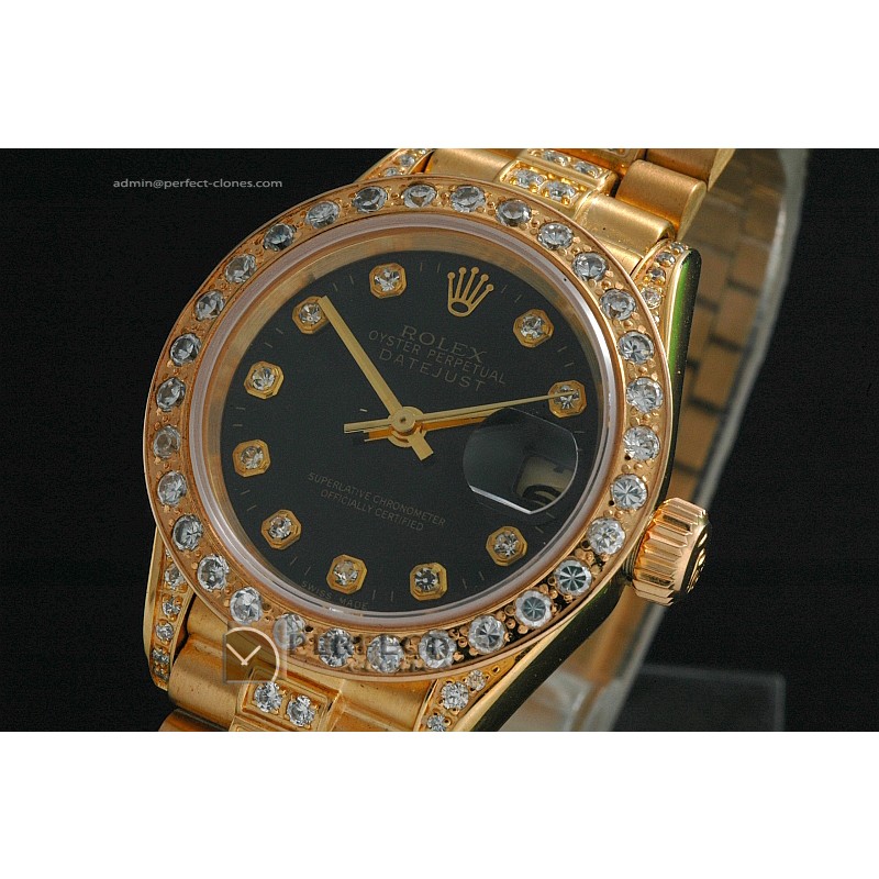 RDJLF10022 FG President Black Dial Diamond Markers Eta 2671-2