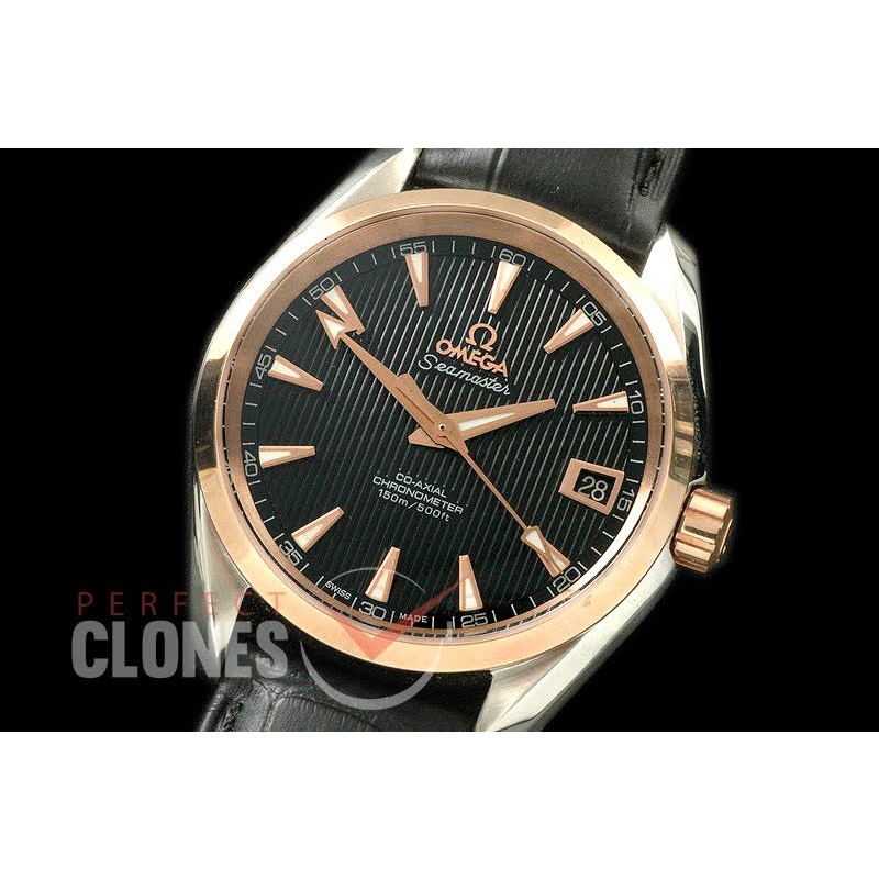OMAT385-127 Aqua Terra Ladies SS/RG/LE Black Stk A-2824
